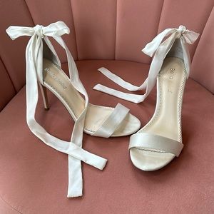 ANNA open toe ivory heel ankle wrap wedding shoes
